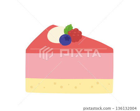 一張可愛的覆盆子慕斯蛋糕的簡單插圖 136132004