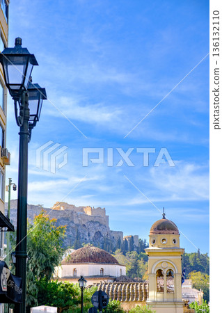 Athens Cityscape with the Acropolis and Monastiraki Mosque 136132110