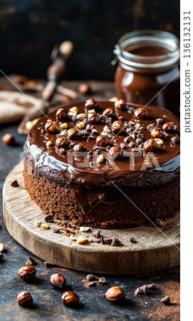 Chocolate cake with nuts on top Chocolate cake with nuts on top 136132131