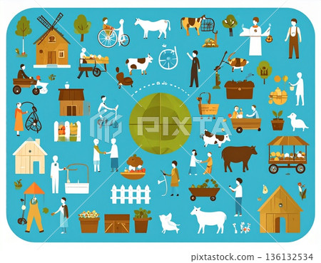 可愛的手繪城市景觀套裝 136132534