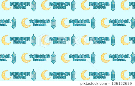 Ramadan Kareem Seamless Pattern with Crescent Moon, Lantern and Calligraphy Ramadan Kareem Seamless Pattern with Crescent Moon, Lantern and Calligraphy 136132659