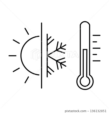 HVAC System Climate Control Icon with Sun Snowflake and Thermometer. Editable Stroke. 136132851