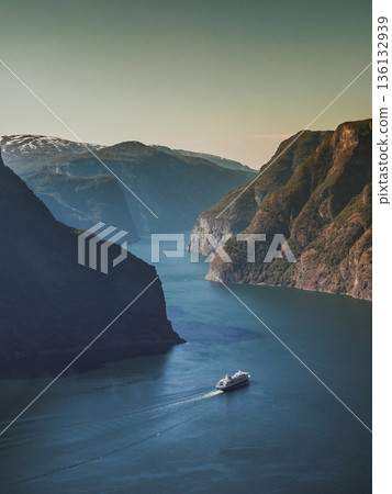 Fjord landscape Aurlandsfjord in Norway 136132939