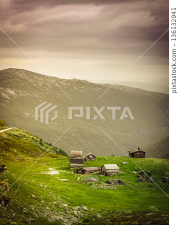 Norwegian mountains summer farm Norwegian mountains summer farm 136132941