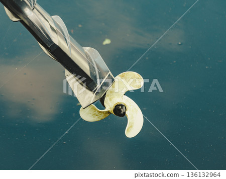 Propeller of boat on sea coast. Propeller of boat on sea coast. 136132964