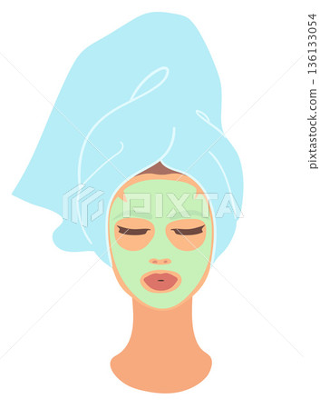 Woman with facial mask and towel Woman with facial mask and towel 136133054