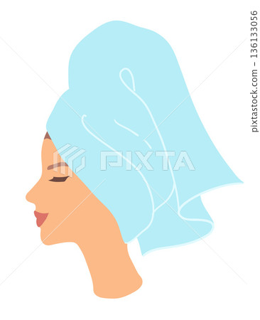 Woman profile with towel Woman profile with towel 136133056