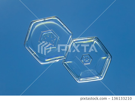 Natural snowflake crystal in blue background Natural snowflake crystal in blue background 136133210
