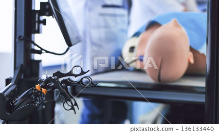 Robotic surgical training system with simulation dummy for medical education 136133440