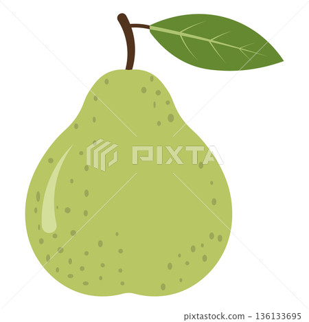 Single Green Pear with Stem and Leaf, Flat Design Illustration Single Green Pear with Stem and Leaf, Flat Design Illustration 136133695