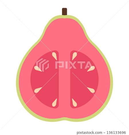 Cross Section of a Pink Guava with Seeds, Flat Design Illustration 136133696