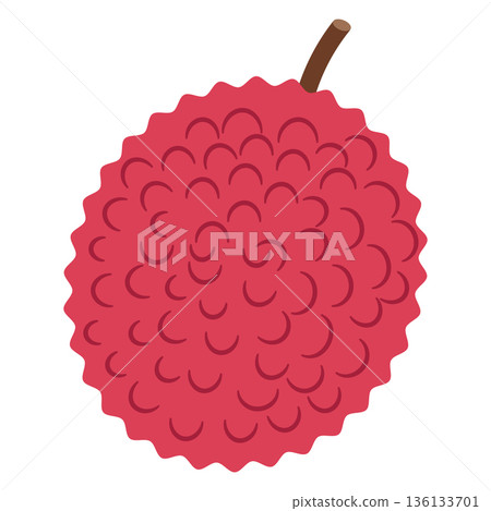 Whole Red Lychee Fruit with Stem, Flat Design Illustration 136133701