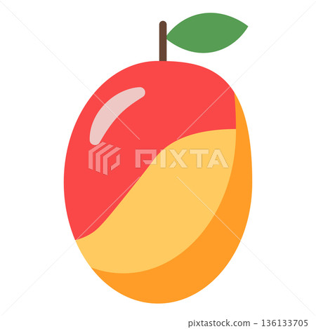 Single Red and Yellow Mango with Leaf, Flat Design Illustration Single Red and Yellow Mango with Leaf, Flat Design Illustration 136133705