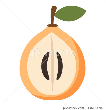 Cross Section of a Golden Pear with Seeds, Flat Design Illustration 136133706