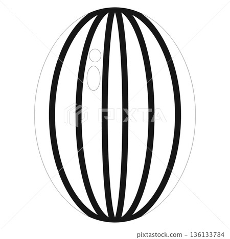 Outline illustration of a whole watermelon with vertical stripes, isolated on white. 136133784