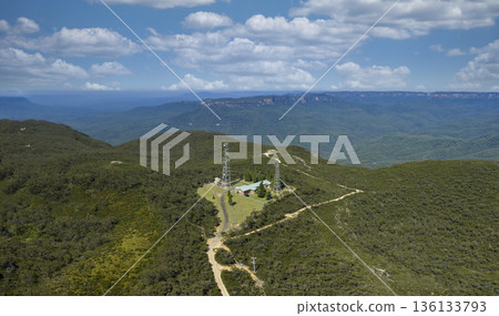 Drone photograph of a remote telecommunications facility in the mountains Drone photograph of a remote telecommunications facility in the mountains 136133793