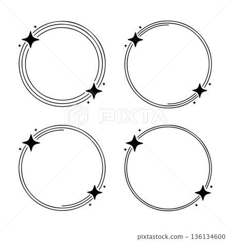 Black and white circular frames with stars for creative designs or decorations 136134600