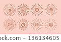 Tribal bohemian sun, sunburst. Abstract gipsy hippie sunset, sunrise symbols set. Decorative boho vector elements. 136134605