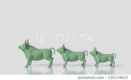 Green Bull Market Growth Concept With Increasing Size Sequence 3d render. Green Bull Market Growth Concept With Increasing Size Sequence 3d render. 136134623