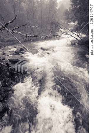 Waterfall along the Aurlandsfjellet Norway 136134747