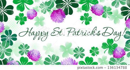 Horizontal St. Patrick's Day card. Hand drawn. Not AI, vector illustration. 136134788