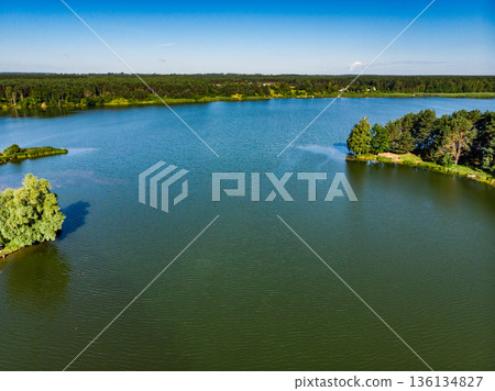 Lake in Tuchola Forests, Poland. Aerial view 136134827