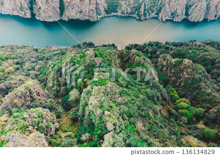 Aerial view of river Sil Canyon, Galicia Spain 136134829