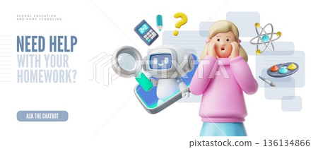 Need help with homework - ask the chatbot landing page 3D vector design, Artificial intelligence assistance in education Need help with homework - ask the chatbot landing page 3D vector design, Artificial intelligence assistance in education 136134866