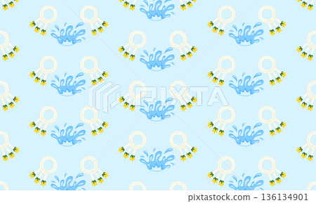 Songkran Seamless Pattern with Flowers and Dynamic Water Splashes Songkran Seamless Pattern with Flowers and Dynamic Water Splashes 136134901