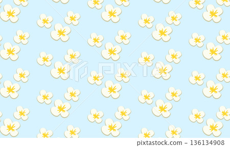Songkran Seamless Pattern with Tropical Flowers on Blue Background 136134908