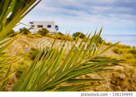 Camper on cliff, coast in Spain Camper on cliff, coast in Spain 136134945