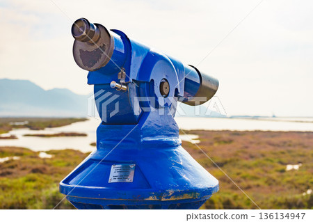 Tourist binoculars in Las Salinas, Cabo de Gata, Spain 136134947