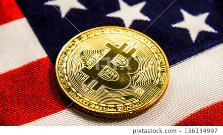 Crypto currency bitcoin against usa flag Crypto currency bitcoin against usa flag 136134997