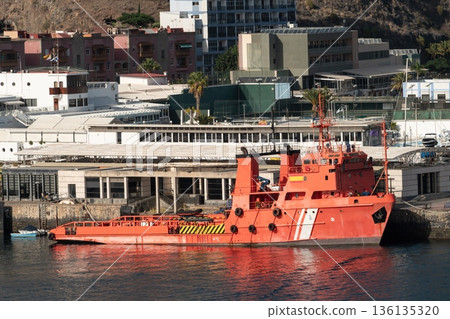 El Punta Salinas red port service vessel moored at harbor 136135320