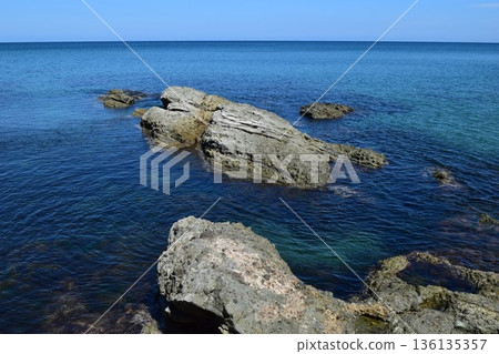 Rocky landscape on the Shonai coast 136135357