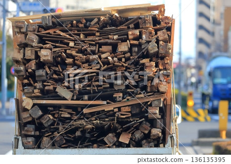 Truck transporting waste wood Truck transporting waste wood 136135395