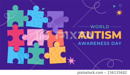 World autism awareness day banner template and poster background with colorful puzzle pieces. World autism awareness day banner template and poster background with colorful puzzle pieces. 136135682