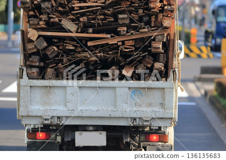Truck transporting waste wood Truck transporting waste wood 136135683