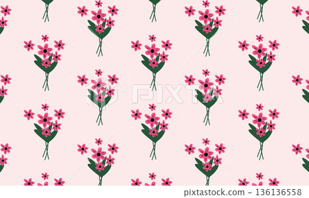 Seamless floral pattern background with pink bouquet spring flowers 136136558
