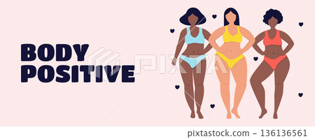 Body positive banner with beautiful multiracial plus size women in lingerie and swimwear inclusive diversity concept Body positive banner with beautiful multiracial plus size women in lingerie and swimwear inclusive diversity concept 136136561