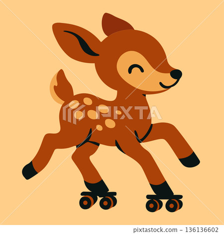 Cute little spotted fawn skating. Vector isolated illustration 136136602