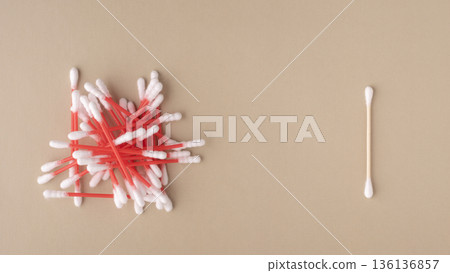 Red plastic cotton swabs with single wooden ear bud Red plastic cotton swabs with single wooden ear bud 136136857