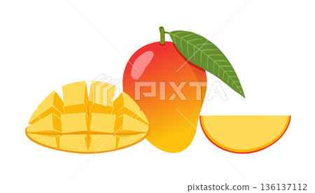 Fresh sweet mango displayed as whole and sliced cubes vibrant yellow orange tones minimal modern style Fresh sweet mango displayed as whole and sliced cubes vibrant yellow orange tones minimal modern style 136137112