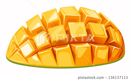Colorful mango fruit with smooth gradient skin and diced flesh presented clean and glossy perfect for food design 136137113