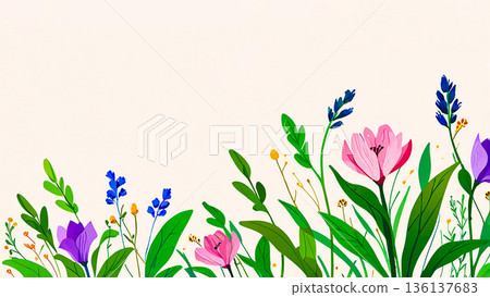 Flower plant background watercolor style copy space botanical illustration Flower plant background watercolor style copy space botanical illustration 136137683