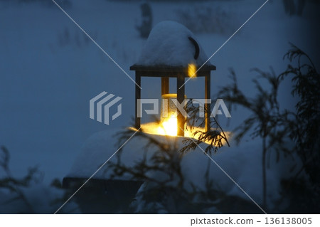 Outdoor Light During Evening in a Winter Storm Outdoor Light During Evening in a Winter Storm 136138005