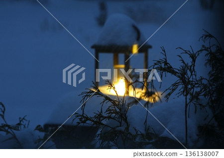 Outdoor Light During Evening in a Winter Storm Outdoor Light During Evening in a Winter Storm 136138007