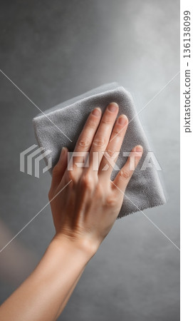 特寫鏡頭：一手用超細纖維布擦拭螢幕 136138099