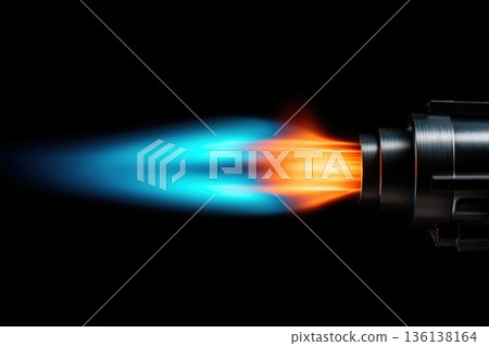 黑色背景上的藍色燃燒器火焰，工業噴燈3D插圖 136138164