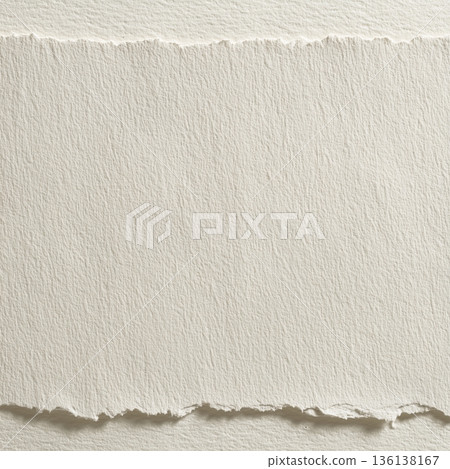 White handmade Japanese paper texture, torn edges background, 3D illustration 136138167